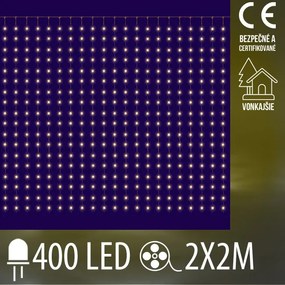 Vianočná led svetelná mikro záclona vonkajšia - záves - 400led - 2x2m teplá biela