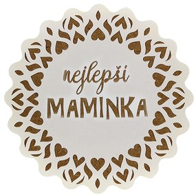 AMADEA Drevený podtácok okrúhly text "najlepšia mamička", priemer 10,5 cm, český výrobok