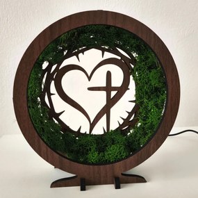 Drevená LED lampa s machom – Srdce a Kríž I SENTOP LED0582
