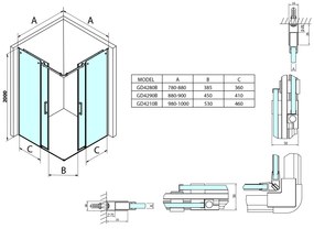 Gelco Gelco, DRAGON BLACK sprchové dvere rohový vchod 900 mm, číre sklo, GD4290B