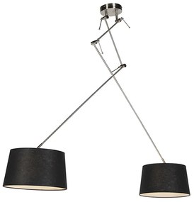 Závesná lampa s ľanovými odtieňmi čierna 35 cm - oceľ Blitz II