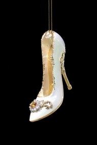 Bielo zlatá vianočná ozdoba lodička 8cm