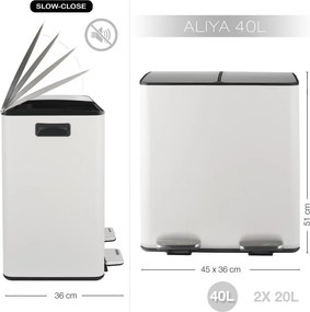 Matne biely oceľový odpadkový kôš 2x20 l na triedený odpad/nášľapný Aliya – Spirella