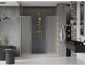 Mexen Velar L Duo, posuvné sprchové dvere do otvoru 170 cm, 8mm sklo námraza, zlatá matná, 871-170-003-32-55