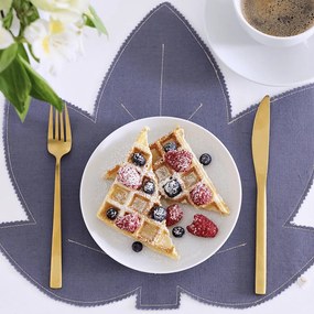 Ľanové prestieranie javorový list džínsová so zlatom 37x37cm