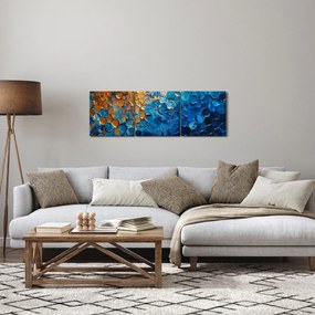 Obraz - Modrozlatá maľba (s hodinami) (90x30 cm)