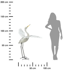 Záhradná kovová figúrka Crane 3, 123 cm, viacfarebná