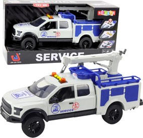 LEAN Toys Servisné auto s žeriavom, svetlá a zvuky, biele, 1:12
