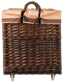 ČistéDrevo Tmavý prútený kôš na drevo hranatý - na kolieskach