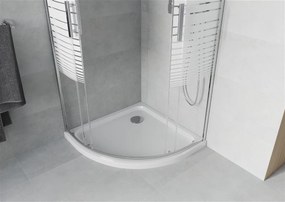 Mexen Rio, štvrťkruhový sprchovací kút s posuvnými dverami 70 x 70 cm, 6mm číre/pásy sklo, chrómový profil + biela sprchová vanička, 863-070-070-01-20-4110