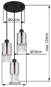 Globo 15799-3H - Luster na lanku BACKEY 3xE27/40W/230V pr. 25 cm čierna