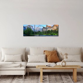 Obraz divokej horskej krajiny (s hodinami) (90x30 cm)