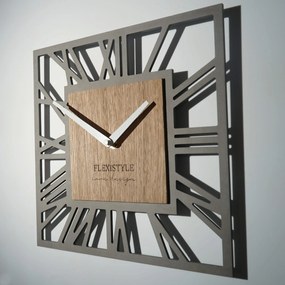 Drevené nástenné hodiny v tvare štvorca v šedej farbe
