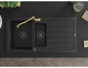 Mexen Andres, granitový drez 1000x500x200 mm, 1,5-komorový a drezová batéria Carla, čierna, 6515-77-670700-50-B