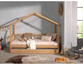 Domčeková detská posteľ z dubového dreva v prírodnej farbe s výsuvným lôžkom 90x200 cm Forrest – Vipack