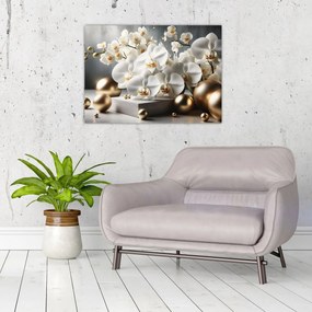 Obraz - Orchidea a zlaté gule (70x50 cm)