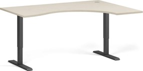 Ergonomický výškovo nastaviteľný stôl, 160x120 cm, 1 motor, L/P, čierna podnož, breza