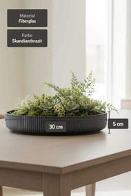 Dekoračná miska ORYVEN, sklolaminát s drážkami, priemer 30 cm, antracit