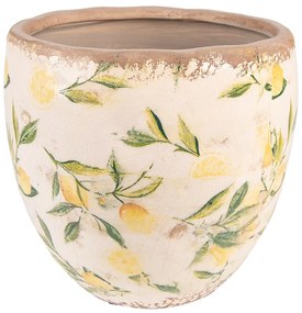 Béžový keramický obal na kvetináč s citrónmi Lemonio L - Ø19*19 cm