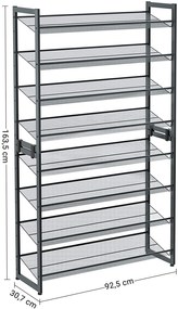 SONGMICS Botník kovový stohovateľný antracit 92 x 163 x 30 cm