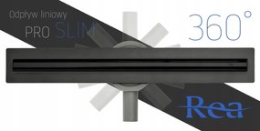 Rea Neo Slim Pro, lineárny nerezový odtokový žľab 90 cm s 360° stupňovým sifónom, čierna matná, REA-G8903
