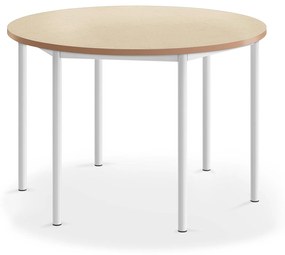 Stôl SONITUS, kruh, Ø 1200x760 mm, linoleum - béžová, biela
