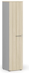 Úzka kancelárska skriňa PRIMO GRAY, 1781 x 400 x 420 mm, sivá/dub prírodný