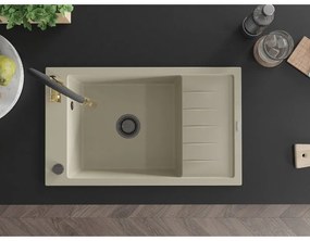 Mexen Elias, 1-komorový granitový drez 795x480x200 mm a drezová batéria Aster, béžová, 6511-69-73450-57-B
