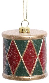 Červeno-zelená vianočná ozdoba Vintage bubon - Ø 6*6 cm