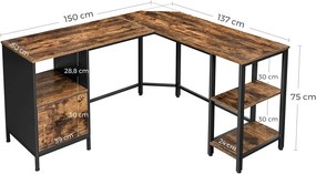 Rohový kancelársky stôl VASAGLE LWD75X