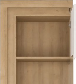 Vysoká vitrína Lyon, dub riviera/biely lesk, s osvetlením, pravá