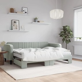Rozkladacia denná posteľ s matracmi bledosivá 80x200 cm zamat 3197080