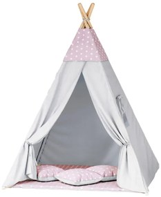 Detský stan Tipi hviezdy ružový / sivý