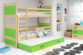Interbeds Poschodová posteľ Rico 3 trojmiestna borovica 200cm x 90cm zelená