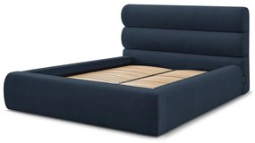 Tmavomodrá čalúnená dvojlôžková posteľ s úložným priestorom s roštom 180x200 cm Jagna – Bobochic Paris
