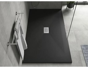 Mexen Hugo, obdĺžniková sprchová vanička SMC 160 x 100 cm, čierna, oceľová krytka, 42701016-X