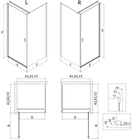 Mexen Mist-B, 1-krídlový výklopný sprchový kút, pravý, 100 x 75 cm, číre sklo-čierna mriežka, 8A2T-100-075-70-77-P