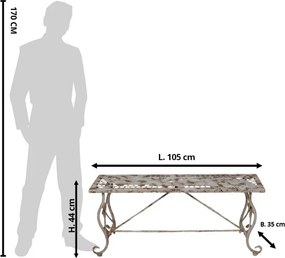 Biela antik kovová záhradná lavička so včielkou French - 105*35*44 cm