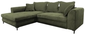 Rozkladacia rohová sedacia súprava v tvare L s úložným priestorom LAGOA, ľavé prevedenie, zelená