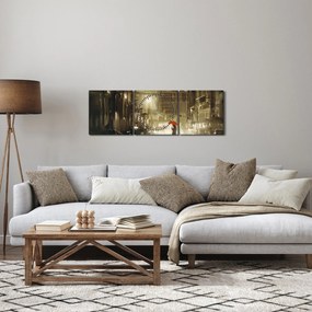Obraz - Žena za daždivej noci (s hodinami) (90x30 cm)