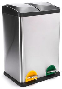 Oceľový odpadkový kôš 2x20 l na triedený odpad/nášľapný v matne striebornej farbe Tri Selectif – MSV