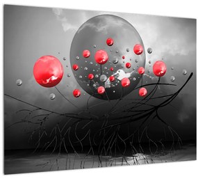 Sklenený obraz červených abstraktných gulí (70x50 cm)