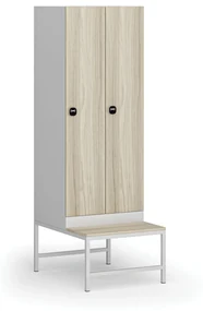 Šatníková skrinka s lavičkou, 2 oddiely, 1875 x 600 x 500/800 mm, zámok s čítačkou RFID kariet, laminované dvere, dub prírodný