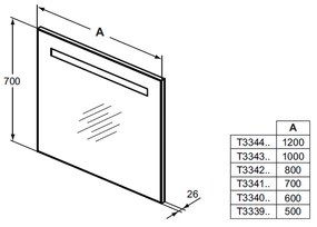 Ideal Standard Mirror & Light - Zrkadlo s osvetlením 500 mm, 25,5 W, T3339BH