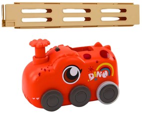 LEAN TOYS Červený dinosaurus auto na batériu aranžuje farebné domino - 4 farby kociek