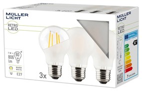 Müller Licht LED žiarovka E27 7W 827 matná 3 kusy
