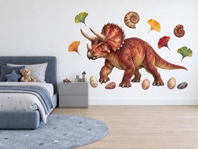 Realistický červený triceratops realistické dinosaurie nálepky do chlapčenskej izby na stenu arch 46 x 34 cm