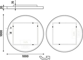 Nimco Biele okrúhle LED zrkadlo priem. 1000 mm s dvoma dotykovými senzormi - ZPB 28004RVX-05