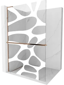 Mexen Kioto+ L, sprchová zástena Walk-In s poličkou a vešiakom 120 x 200 cm, 8mm číre sklo biely vzor, ružové zlato profil, 800-120-123-60-97