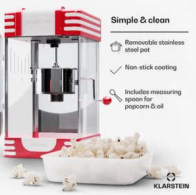 Klarstein Volcano, popkornovač, 300 W, 60 g/4 min, hrniec z nehrdzavejúcej ocele, retro dizajn